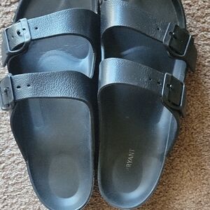 Lane Bryant Black Double-Buckle Slide Sandals